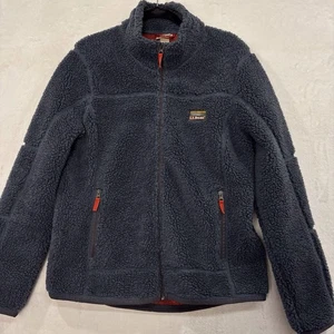 LL Bean Jacket Women L Mountain High Pile Fleece Sherpa Full Zip Gray Logo Cozy - Picture 1 of 15