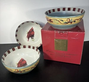Lenox Winter Greetings Everyday Cardinal Bowls Set of 3 Earthenware 6.75” w Box - Picture 1 of 5