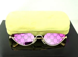 Gucci GG1603S 004 Gold with Pink Mirror Logo Lens Cat Eye Women Sunglasses - Picture 1 of 7