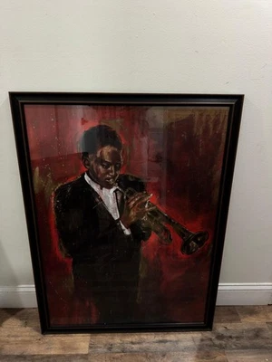 Framed Jazz Trumpet Player Painting Print – Abstract Red Wall Art - Image 1 of 2