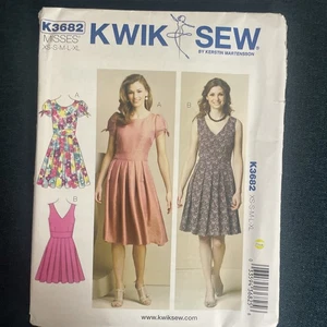 KWIK SEW Pattern 3682 NEW Classic Pleated Dress Fitted Bodice Size XS-XL - Picture 1 of 6