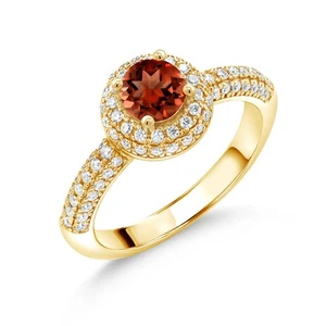 18K Yellow Gold Plated Silver Garnet and White Moissanite Engagement Ring For - Picture 1 of 31