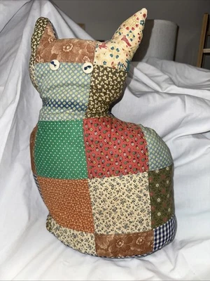 Vintage Handmade Patchwork Fabric Cat Plush 11" - Image 1 of 4