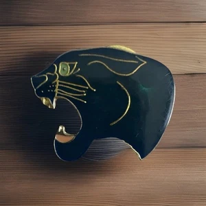 1989 Growling Black Panther Wildcat con spilla da bavero smaltata occhi verdi 1" fondi - Foto 1 di 3