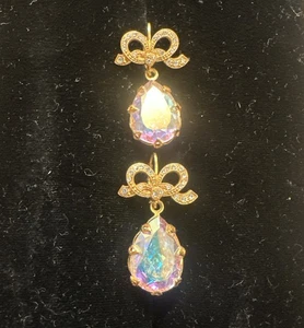 Pendientes Kirks Folly Tono Dorado Estrás Pavé Arco Gota Cristal Post AB - Imagen 1 de 6