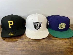 New Era Hat Lot 7 3/8 - Brand New ~ Raiders Pirates Brewers - Picture 1 of 8