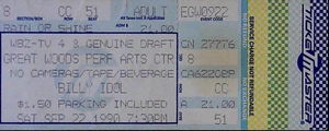 Billy Idol Ticket Stub Great Woods Mansfield MA General Admission Lawn 22.09.1990 - Bild 1 von 2