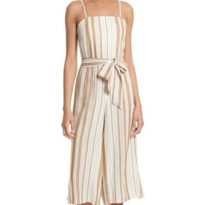 Mono para mujer Alice + Olivia Lucie tostado blanco a rayas pierna ancha talla 2 verano Foto 1 de 4