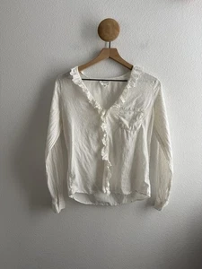 Sezane White Ruffle Button Down Shirt Size 34 - Picture 1 of 9