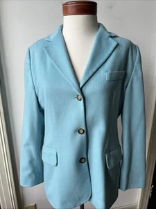LL Bean Women’s 10P Baby Blue Blazer Jacket Wool Cashmere Blend Three Button - Picture 1 of 17