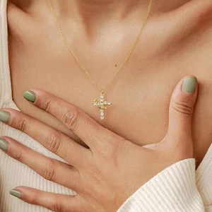 Trendy Crown Cross Rotating Ring Necklace Perfect for Adding Flair to Your Look - Picture 1 of 14