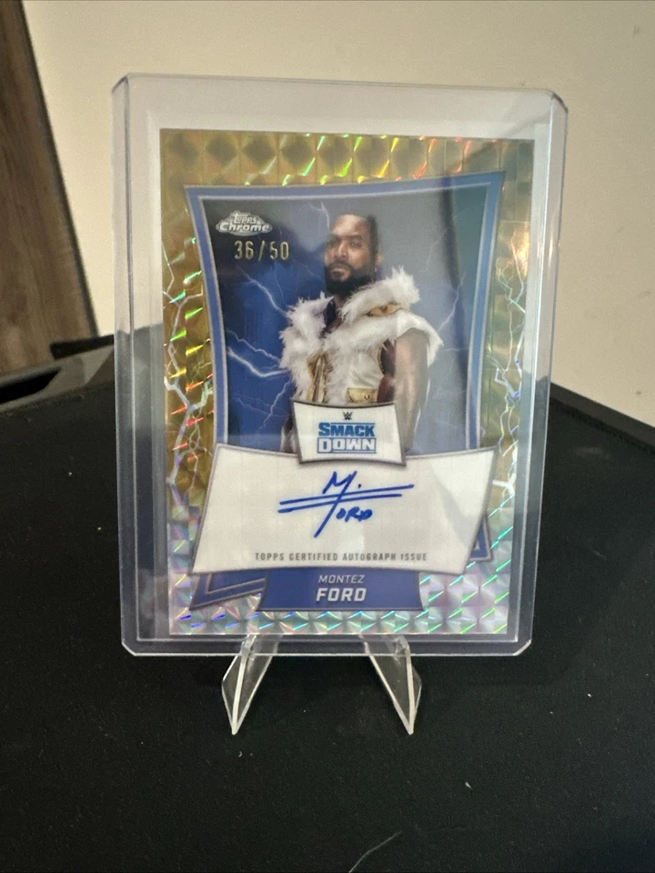 2025 Topps Chrome WWE Montez Ford Gold Geometric Auto 36/50 BJCKW - Image 1 of 2