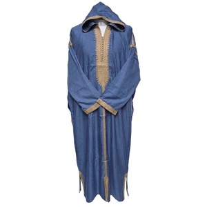 Unisex Marokkanische Baumwollmischung Blau Kapuze Thobe Djellaba Jubba - Bild 1 von 5
