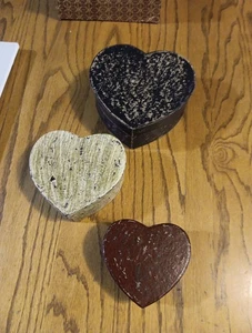 3 Nesting Heart Boxes with Lids Paper Mache Cottagecore  - Picture 1 of 17