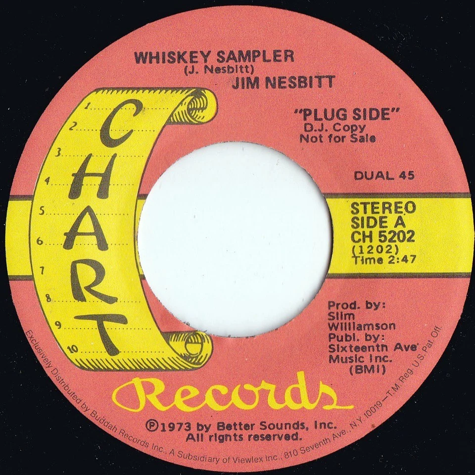 Jim Nesbitt ORIG US Promo 45 Whiskey sampler NM ’73 Chart CH5202 Country comedy - Image 1 of 1