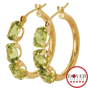 Estate Peridot 14K Yellow Gold Oval Prong Hoop Earrings NR - Picture 1 of 5