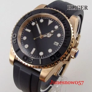 Japan NH35A 40mm Automatic Men Watch Rose Gold Coated Rubber Band No Cyclops - Picture 1 of 9