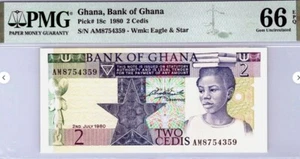 Ghana 2 Cedis 1980 PMG 66 P-18c Fancy SN All Lucky Numbers 578 + Gift GHAC - Picture 1 of 3