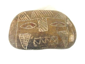 Ica Stone? Pre-Colombian? Peruvian Old Carved/Engraved Stone W/ Face Figure - Picture 1 of 4