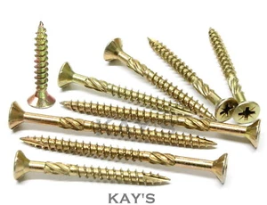 4.0mm 8g PREMIUM WOOD SCREWS, CUTTER THREAD, POZI COUNTERSUNK TIMBERFIX 360 GOLD - Picture 1 of 2