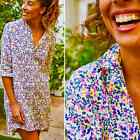 New Frank And Eileen Bright Neon Floral Linen Hunter Step Hem Shirtdress Size Xs
