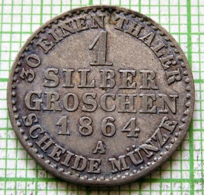 PRUSSIA KINGDOM - German States Wilhelm I 1868 A 1 Silbergroschen, Billon Patina - Image 1 of 4