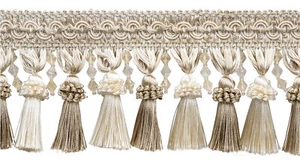 Beaded Tassel Fringe with Gimp Header, Color# P58 - White Sands Ivory [5 Yards] - Picture 1 of 1