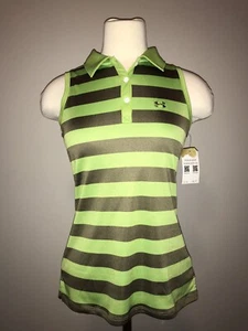 Under Armour grün & braun gestreiftes ärmelloses Polo-Top, Größe Small - Bild 1 von 8