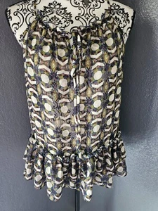 Camicetta donna RO & DE media multicolore trasparente spaghetti strap arricciato cravatta perizoma - Foto 1 di 13