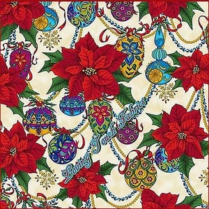 "CHRISTMAS SPLENDOR" QT #23328-ER ORNAMENTI PERLINE TESSUTO COTONE PREZZO @ 1/2 YD - Foto 1 di 2