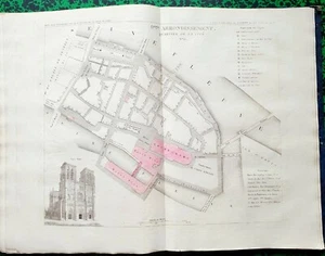 Paris IV è Anc IX è - Quartier de la Cité (Notre Dame de Paris) Rare Plan 1836 - Bild 1 von 3