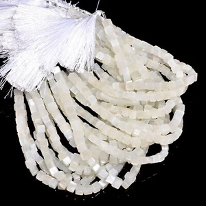 Natural White Moonstone Gemstone Box Shape Smooth Beads 5X5 6X6mm Strand 8" B441 - Picture 1 of 3