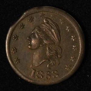 1863 1c Civil War Token I.O.U One Cent (Clipped) - Free Shipping USA - Picture 1 of 3
