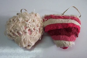 Pier 1 Valentine's Day Shabby Chic Heart Cloth Fringed Ornaments Set of 2 New - Picture 1 of 3