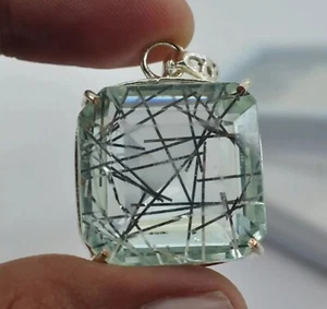 Natürlicher Rutilquarz 96,55 ct 925 massiv Silber Anhänger Strahlschliff Edelstein - Bild 1 von 5