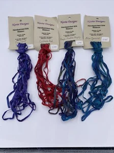 Handpainted 100% Silk Ribbon By Neota Designs 4 Packs Red Blue Purple - Picture 1 of 5