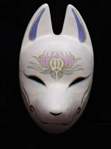 Komendo Full Face Fox Mask KESHI Kitsune Hand Made Painted Japan Party - Picture 1 of 8