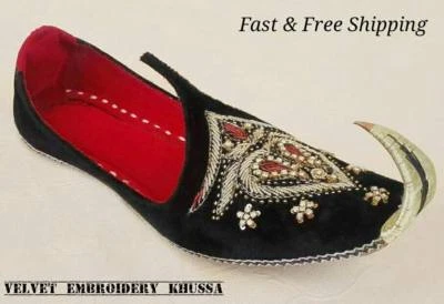 US 7-11 HOMBRES HECHO A MANO VALVET CUERO NEGRO CAMA EMBRIDRY KHUSSA Foto 1 de 4