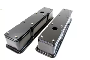 SB Chevy 2-Piece Tall Valve Cover SBC 283 327 350 383 400 Removable Top Black - Picture 1 of 3