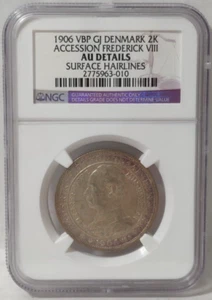 1906 DENMARK 2 KRONER NGC AU DETAILS SURFACE HAIRLINES - Picture 1 of 4