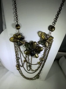 20.5” MULTI CHAIN Chunky NECKLACE Beads & Faceted Stones - Picture 1 of 3