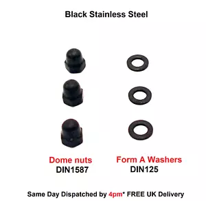 Lavatrici Acorn Nuts DIN1587 o Form A NERO Acciaio Inox M3 M4 M5 M6 M7 M8 M10 - Foto 1 di 10