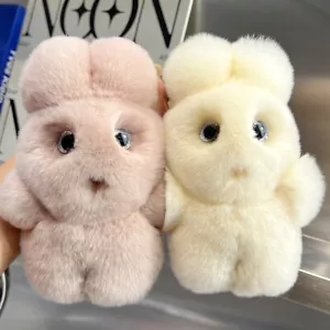 Llavero de piel de conejo real de 18 cm/7" muñeca juguete niños bolsa de regalo coche colgante teléfono - Imagen 1 de 18