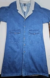 Pioneer Wear Mens Cowboy Denim Duster Coat Courdoroy Collar Long Vtg USA Size 46 - Picture 1 of 22