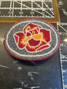 Native American Beaded Belt Buckle Silver with Red and Red Rose**Beautiful** - Picture 1 of 10