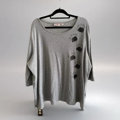 Quacker Factory Cute Gray Paws Print Rhinestone Top Casual Comfy Style 3x Video - Image 1 of 4