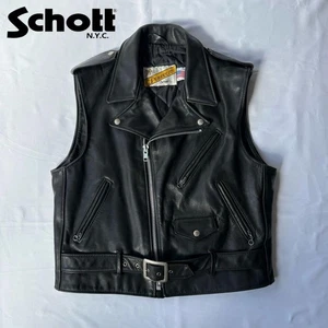 [Rare] SCHOTT Leather Vest Double Shot Vintage Black - Picture 1 of 12