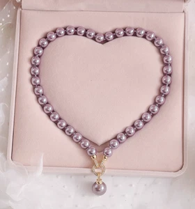 18" AAAA 12mm Perfect Round PurpleSouth Sea Shell Pearl Pendant Necklaces - Picture 1 of 4