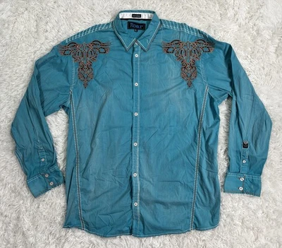 Camisa Western Para Hombre ROAR Signature Bordada Turquesa Abotonada Talla 4XL Foto 1 de 4