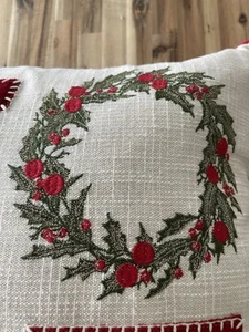Almohada grande de Navidad bordada y fieltro para el hogar con borde de terciopelo rojo - Imagen 1 de 6